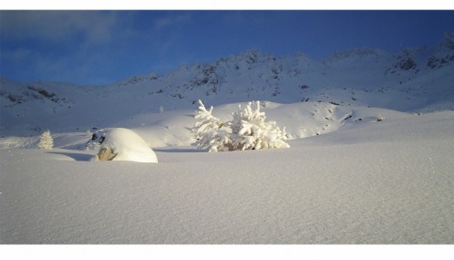 Photo couleur de l'hiver dans les Alpes, satin Les Arcs, Savoie